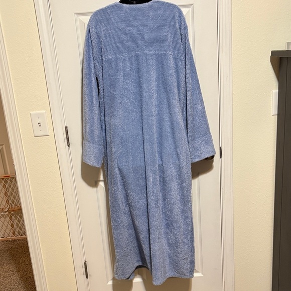 Vintage Stan Herman Blue Textured Long Sleeve 100% Cotton Robe Size Large - Picture 3 of 12
